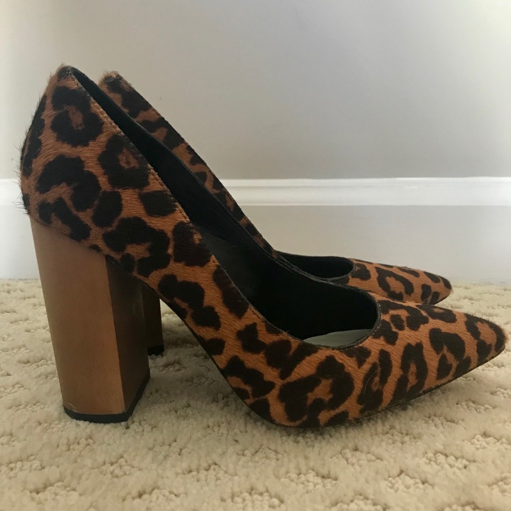 1. State Leopard Calf Hair Wood Block Heel Pumps